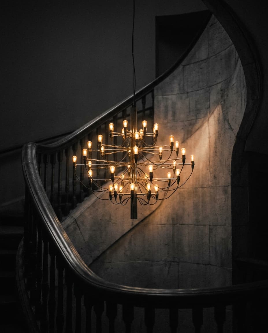 Cascade — Deckenleuchten aus Messing, 30-flammig für Treppenhaus · Diele, warmweißes Licht