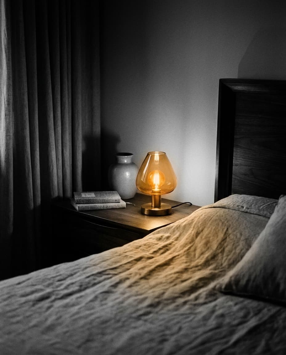 Luna — Tischleuchten aus Mundgeblasenes Glas für Nachttisch · Schlafzimmer, warmweißes Licht